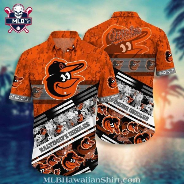 Baltimore Orioles Floral Stripe Hawaiian Aloha Shirt