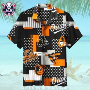 Baltimore Orioles Geometric Black And Orange Aloha Shirt