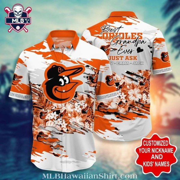 Baltimore Orioles Grandpa Tribute Floral Hawaiian Shirt – Customizable