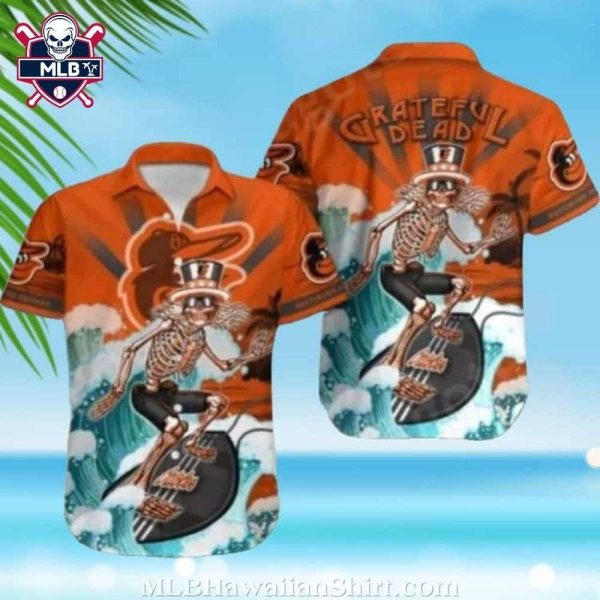 Baltimore Orioles Grateful Dead Skeleton Hawaiian Shirt