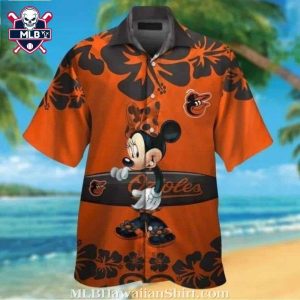 Baltimore Orioles Hawaiian Shirt With Minnie Mouse And Surfboards