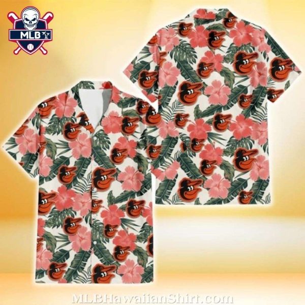 Baltimore Orioles Light Pink Floral And Palm Hawaiian Shirt