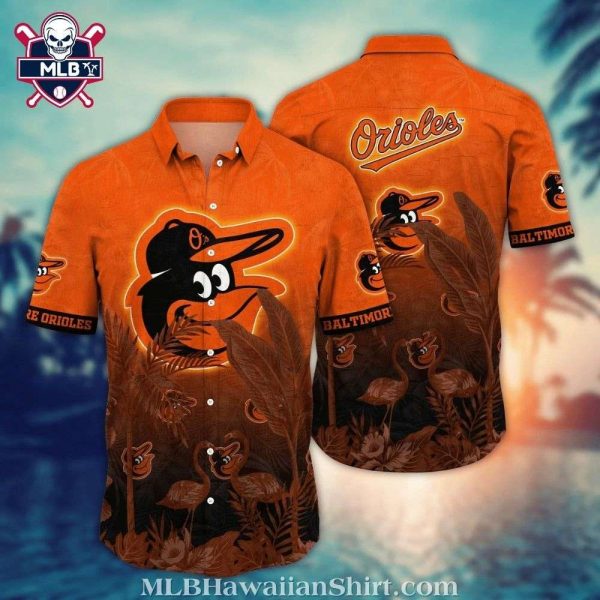 Baltimore Orioles Logo And Leaf Silhouette Hawaiian Shirt