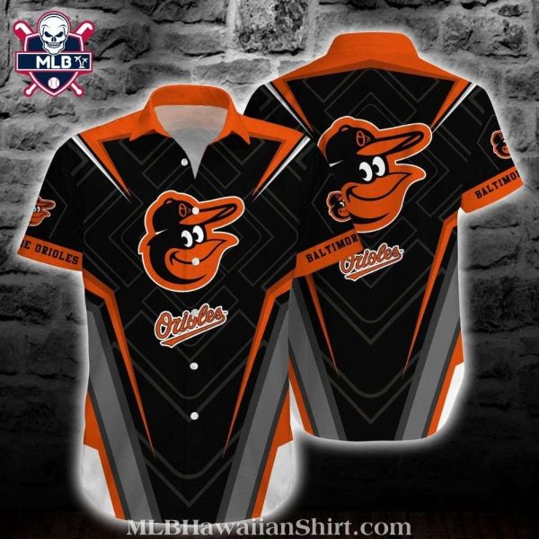 Baltimore Orioles Majestic Black Striped Aloha Shirt