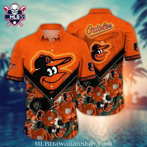 Baltimore Orioles Monochrome Floral And Logo Hawaiian Shirt