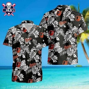 Baltimore Orioles Monochrome Floral Hawaiian Shirt