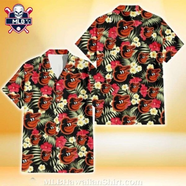 Baltimore Orioles Night Floral Orange And Black Hawaiian Shirt