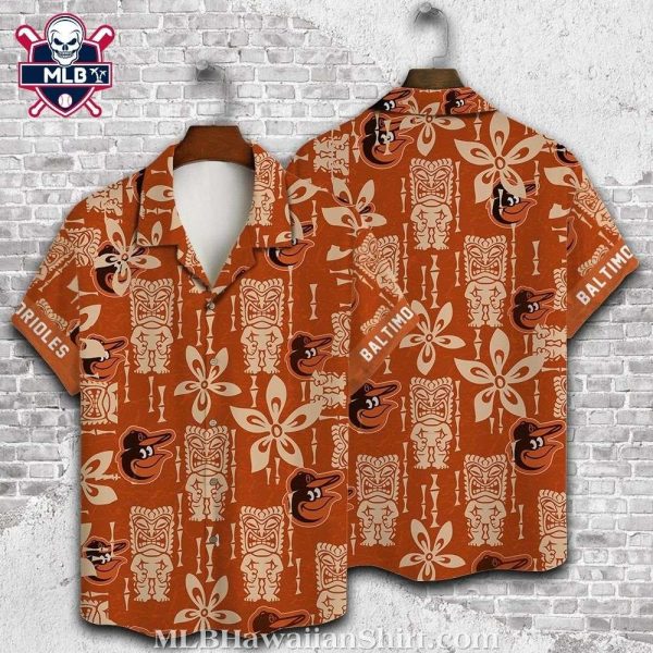 Baltimore Orioles Rustic Orange Tribal Pattern Hawaiian Shirt