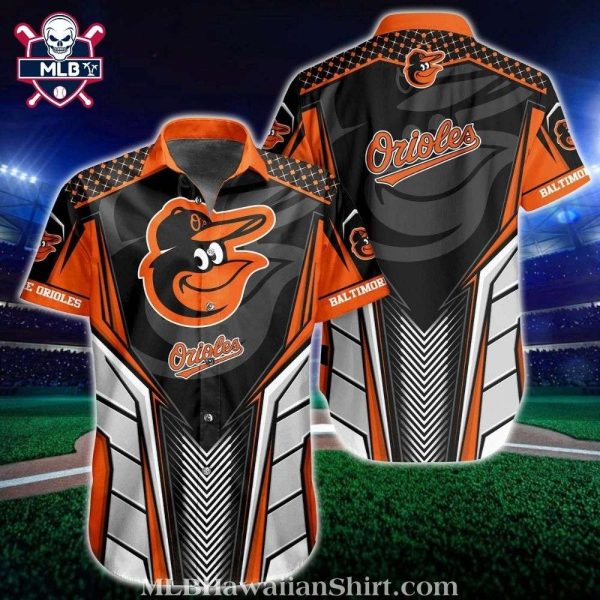 Baltimore Orioles Striped Geometric Performance Hawaiian Shirt