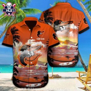 Baltimore Orioles Sunset Beach Customizable Hawaiian Shirt