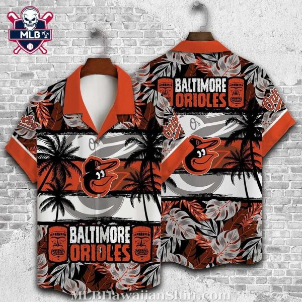 Baltimore Orioles Tiki And Palm Tree Aloha Shirt