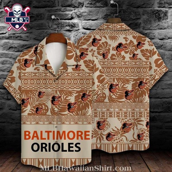 Baltimore Orioles Tropical Beige Tiki Pattern Aloha Shirt