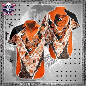 Baltimore Orioles Tropical Hibiscus And Logo Hawaiian Shirt