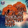 Baltimore Orioles Tropical Hawaiian Shirt With White Floral Wave