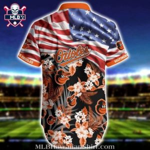 Baltimore Orioles USA Floral Patriotic Aloha Shirt 2