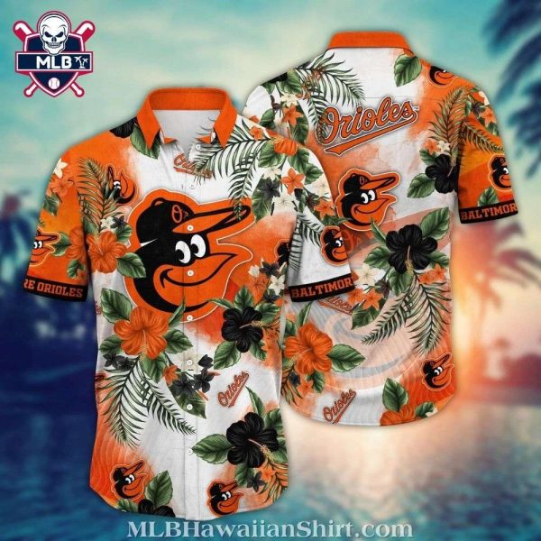 Baltimore Orioles Vibrant Orange Hibiscus Aloha Shirt