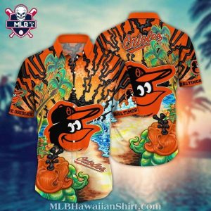 Baltimore Orioles Waves And Palms Hawaiian Shirt