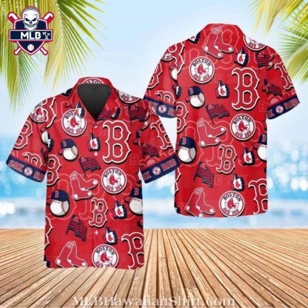 Boston Red Sox Iconic Emblems Tropical Hawaiian Shirt