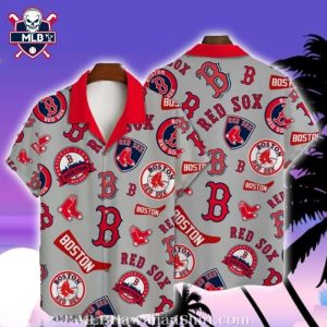 Boston Red Sox Light Grey Logo-Infused Hawaiian Shirt