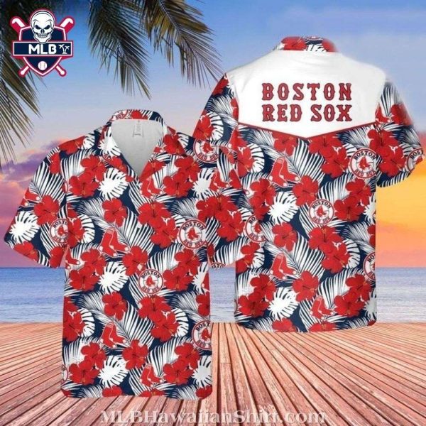 Boston Red Sox Red Hibiscus Floral Pattern Hawaiian Shirt