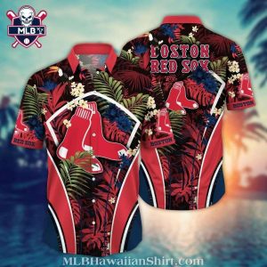 Boston Red Sox Team Logo Print Tropical Hawaiian Shirt