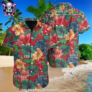 Boston Red Sox Tropical Foliage And Floral Hawaiian Shirt