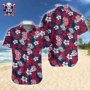 Boston Red Sox Tropical Red And Navy Floral Aloha Shirt