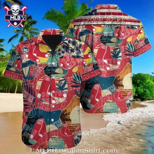 Boston Red Sox logo Tropical Personalized Aloha Shirt