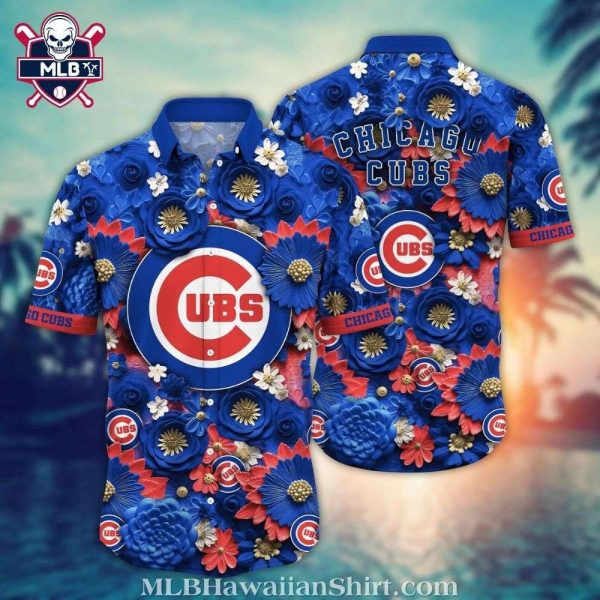 Chicago Cubs Floral Fanfare MLB Hawaiian Shirt – Vivid Blue Blossoms