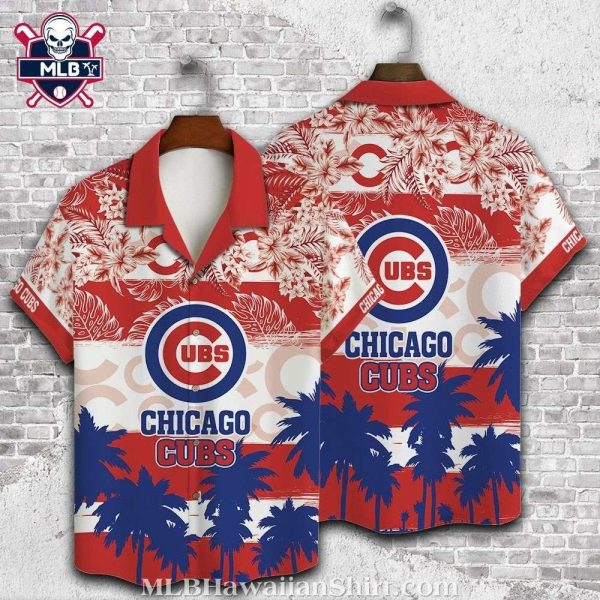 Chicago Cubs Red Tropical Leaf Pattern Aloha Shirt