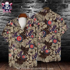 Chicago Cubs Tropical Tiki Print Brown Hawaiian Shirt