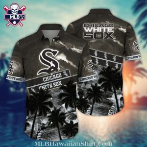 Chicago White Sox Hawaiian Shirt With Monochrome Palms And Sunset Background