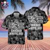 Classic White Sox Logo On Black Tropical Floral Hawaiian Shirt