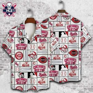 Classic Pennant White – Cincinnati Reds Hawaiian Shirt With Team Icons