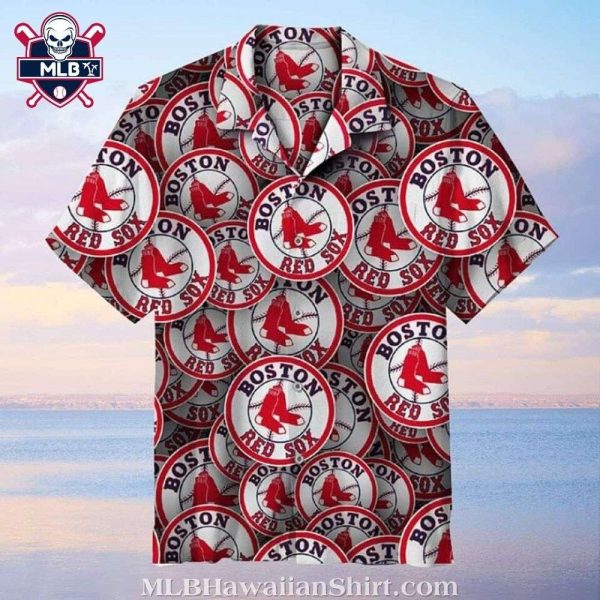 Classic Red Sox Circle Logo Print MLB Hawaiian Shirt