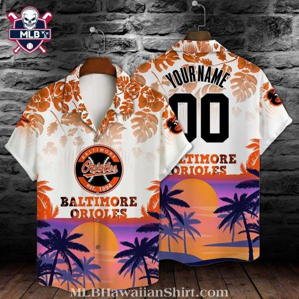 Customizable Baltimore Orioles Tropical Sunset Personalized Aloha Shirt