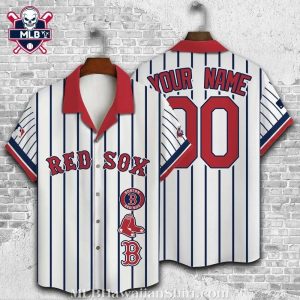 Customizable Boston Red Sox Jersey-Style Hawaiian Shirt