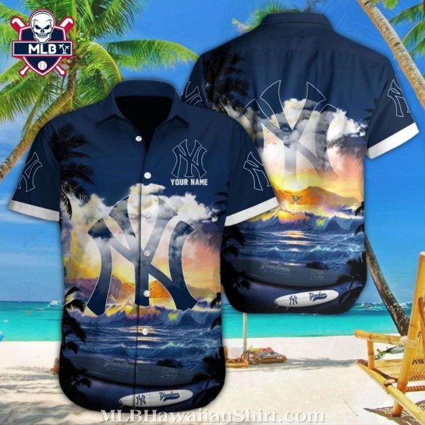 Customizable Sunset NY Yankees Aloha Shirt