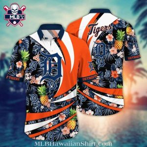 Detroit Tigers Hawaiian Pineapple And Floral Stripe Shirt