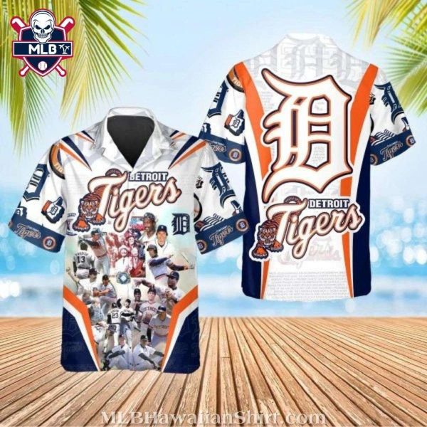 Detroit Tigers Historic Moments White Tropical Hawaiian Shirt