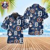 Detroit Tigers Geometric Burst Orange And Blue Hawaiian Shirt