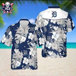 Detroit Tigers Monochrome Floral Blue Hawaiian Shirt