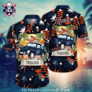 Detroit Tigers Vintage Car Tropical Aloha Shirt