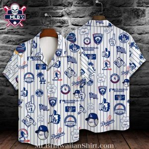 Dodgers Vintage Blue And White Baseball Icons Hawaiian Shirt