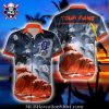 Detroit Tigers Tropical Navy Hawaiian Shirt With White Orange Floral Patterns