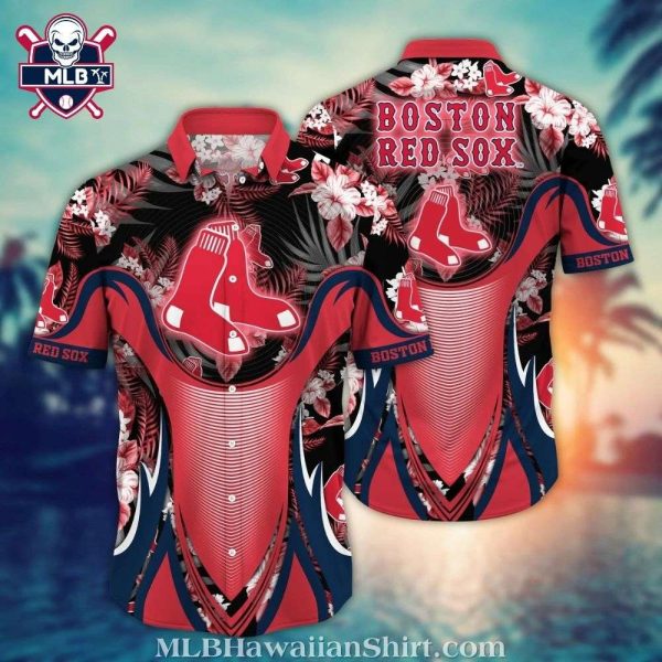 Dynamic Boston Red Sox Red And Black Floral Hawaiian Shirt