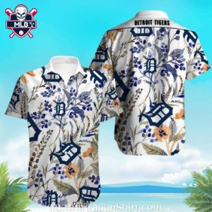 Elegant Blue Floral Detroit Tigers Aloha Shirt