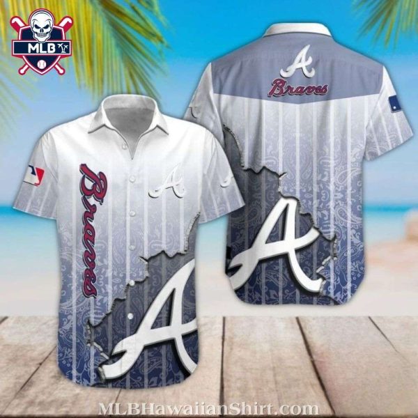 Elegant Script Atlanta Braves Aloha Shirt – Classic Pinstripe And Paisley Fusion