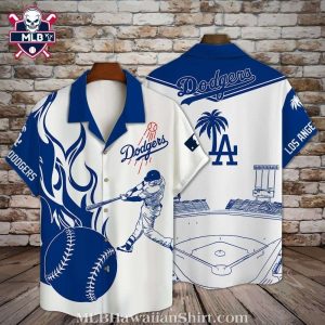 Fiery Swing Blue And White LA Dodgers Baseball Hawaiian Shirt