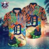 Elegant Blue Floral Detroit Tigers Aloha Shirt